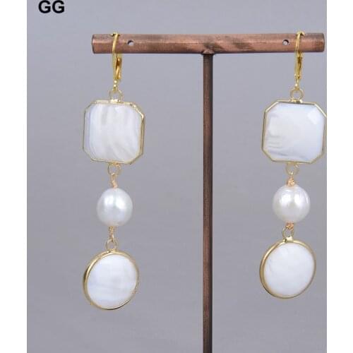 GuaiGuai Jewelry Natural White Cultured Keshi Pearl White Crystal Earrings For Women