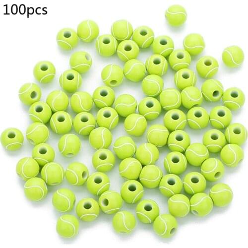 100Pcs Green Tennis Ball Round Beads 12mm Sports Spacer Beads DIY Jewelry Making