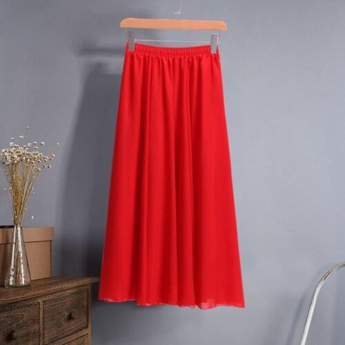 2021 Bohemia Long Skirts Women High Waist Solid color Chiffon A-Line Skirt Summer Casual Pleated Skirt women