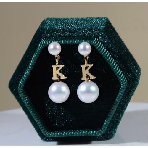 18K Solid Yellow Gold Jewelry(AU750) Women Letter Pearl Earrings Dual use Natural Freshwater Pearl Fashion Romantic Lady