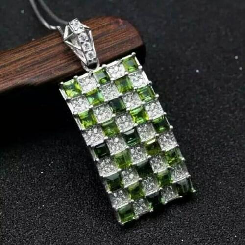 Natural green tourmaline Pendant natural gemstone Elegant Retro square pendant necklace S925 silver women party fine jewelery