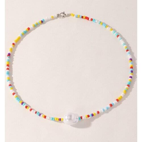 Trendy Colorful Bead Strand Beaded Choker Necklace for Women Bohemian Handmade Imitation Pearl Necklaces Fashion Party Jewelry