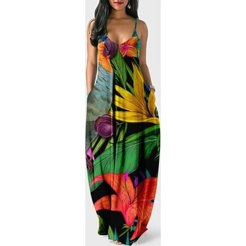 Plus Size Dress Summer Cool Suspender Long Skirt Floral Dress 3D Printing Temperament Vintage Harajuku Women Dress