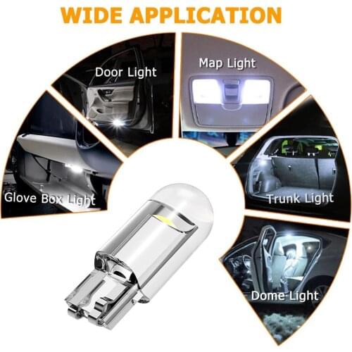 1 Pair 12V W5W 194 T10 Glass Housing Cob LED Car Bulb 6000K 7 Colors Wedge License Plate Lamp Dome Indicator Reading Light White