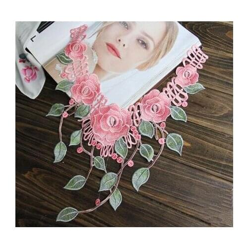 1PCS 3D Collar Embroidered Lace Applique Fabric Wedding Dress Accessories DIY Sew Cloth Lace Decorative Patch RS273