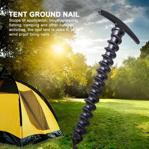 10pcs/set Black Camping Trip Tent Tack Ground Nails Screw Stakes Pegs Beach Stakes Pins Outdoor Accessories 14.5x7cm
