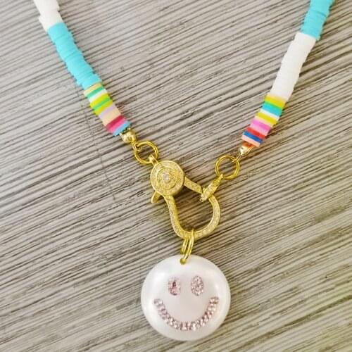 2020 cubic zirconia spiral buckle ожерелье цепь soraia camargo Polymer Clay smile pendant necklace Keychain women collares boho