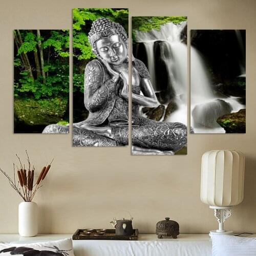4 Piece Canvas Art Modern Printed Buddha Painting Picture Decoracion Buddha Paintings Wall Canvas Piictures For Living Room