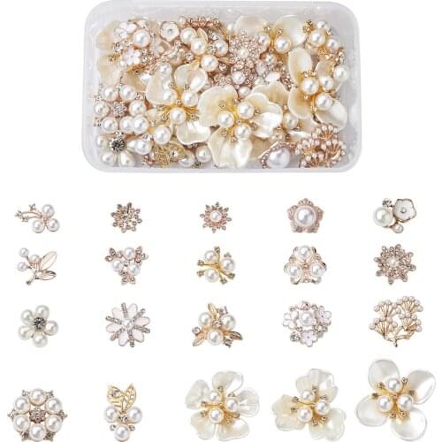 40Pcs/Box Flower Alloy Cabochons Rhinestones Crystal With Imitation Pearl Button For Sewing DIY Craft Jewelry Base Accessories