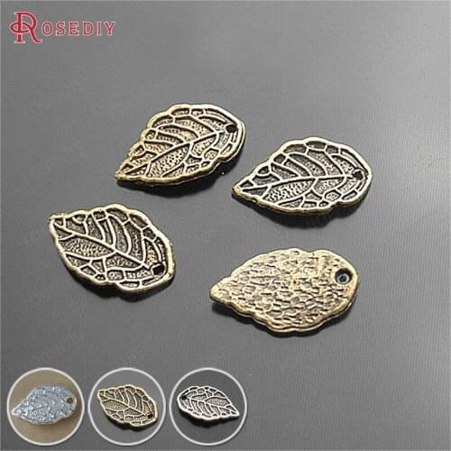 50PCS 16x10MM Antique Bronze Zinc Alloy Tree Leaf Leaves Charms Pendants Diy Jewelry Findings Accessories Wholesale