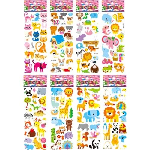 8 Sheets/pack 3D Puffy Bubble Stickers Zoo Animals Cartoon Cat Dog DIY Toys for Children Kids Boy Girl Sticker
