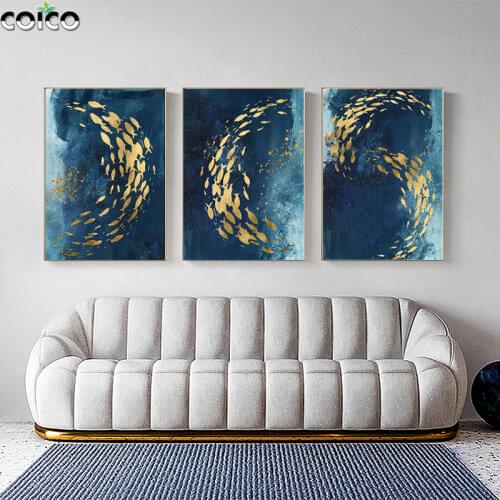 Green Golden Fishes Abstract Canvas Print Picture with Frame Nordic Modern Wall Art Home Decor Painting Modern Aesthetic Posters
