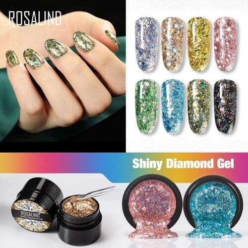 ROSALIND 5ml Shiny Diamond Gel Nail Polish Bright For Glitter Painting Nail Art Design Poly UV Top Base Primer For Manicure
