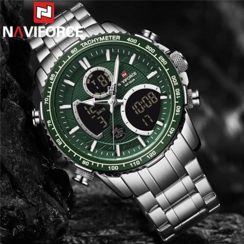 NAVIFORCE Fashion Men Watch Quartz Digital Male Clock Military Sport Top Brand Luxury Silver Stainless Steel Man Wristwatch 9182