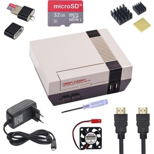 NESPi CASE+ Plus for Raspberry Pi 3 Model B+ |Retroflag Case + 32GB SD Card + Power Adapter + Fan + HDMI Cable for Retropie Game