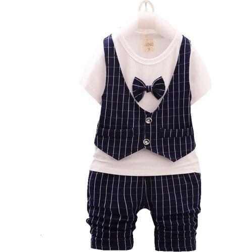 Kids Lattice Printing O-Neck T Shirt Shorts 2Pcs/sets Infant Cotton Clothes Children Summer Baby Boys Fashion Toddler Tracksuits