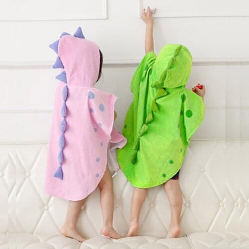 Healthy Soft Infant Baby Hooded Boy/Girl Cartoon Dinosaur Poncho Hooded Children Bath Kid Beach Towel Bathrobe Breathable Pajama