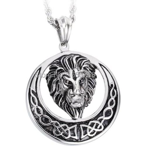 For XMAS Holiday Gifts Jewelry Classic Men Stainless Steel Gothic Biker Large Huge Lion Head Sun Pendant Necklace 22" Rope Chain
