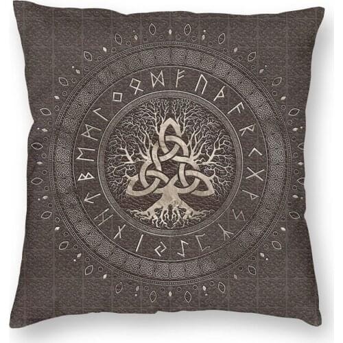 Tree Of Life With Triquetra Brown Leather Viking Pillow Case Decoration Vikings Valhalla Cushion Cover Throw Pillow for Sofa