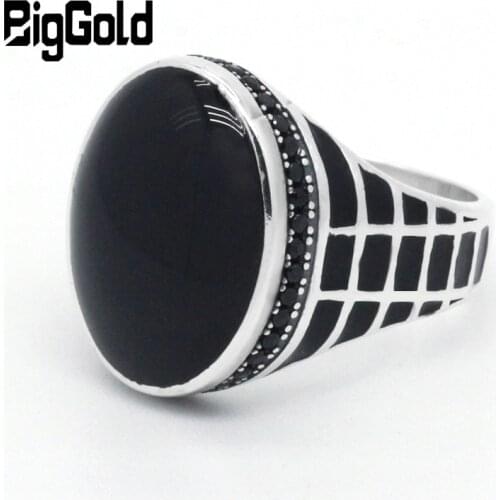 Enamel Ring 925 Sterling Silver Unisex Black Enamel with CZ Classic Elegant Finger Ring for Men Women Lovers Trendy Jewelry