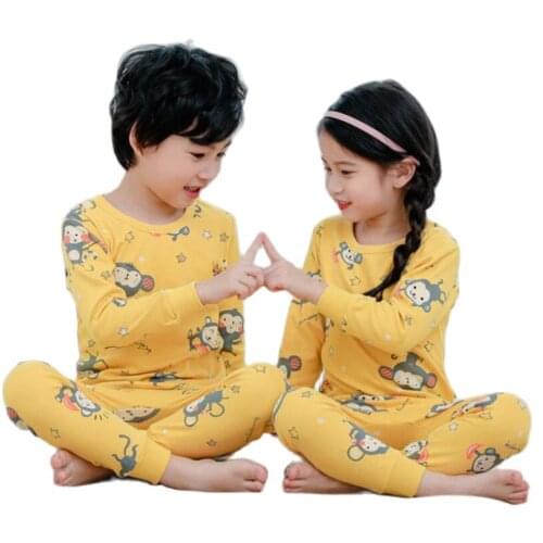 Baby clothes sets kids autumn cotton sleepwear boys girls cartoon dinosaure pajamas sets children nightwear kids warm jacket