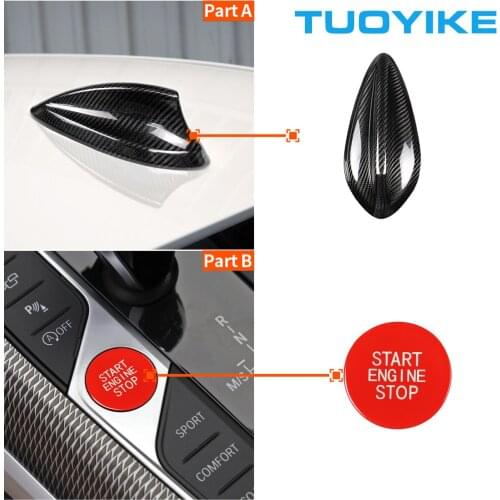 Car Real Carbon Fiber Roof Shark Fin Antenna Cover With Red Start Stop Engine Switch Button Replacement For BMW 3-Series G20