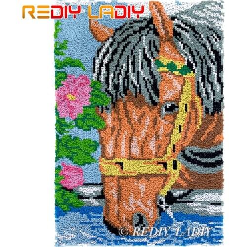 Latch Hook Kits DIY Carpet Rug Drinking Horse Plush Tapestry Kits Crochet Floor Mat Chunky Yarn Cushion Hobby & Crafts 58*87cm