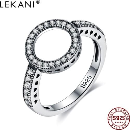 LEKANI Genuine 925 Sterling Silver Shining 5A Cubic Zirconia Engagement Rings For Women Vintage Circle Finger Ring Jewelry