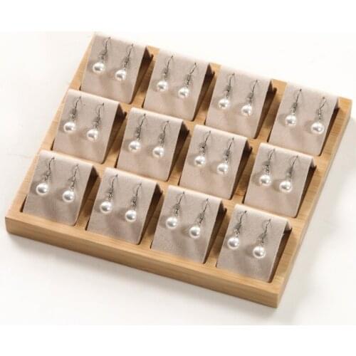 Hot Selling High Quality Wooden Beads Organizer Box Wedding Earring Holder Beige Velvet Wood Tray Velvet Necklace Box Jewelry