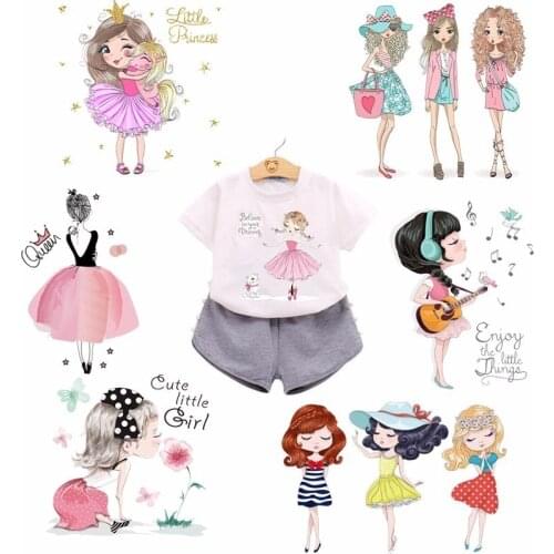 Pulaqi Cute Beautiful Girls Shape Heat Transfer Stickers A-level Washable Iron On Applique For T-shirt Dresses DIY Clothes Decor