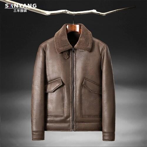 2021 Mens Winter Suede Faux Fur Integrated Velvet Thick Leather Coat Imitation Lamb Wool Motorcycle Leather Coat