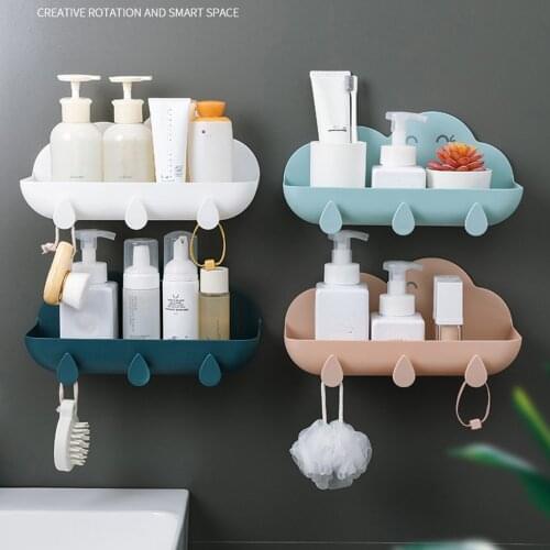 Wall Mounted Storage Rack Bathroom Shelf Perforation-Free Bathroom Kitchen Storage Basket Cosmetic Rack Home Organizer Tool