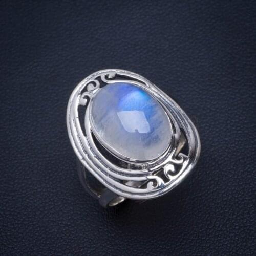 Natural Rainbow Moonstone Handmade Unique 925 Sterling Silver Ring 8.25 B1185