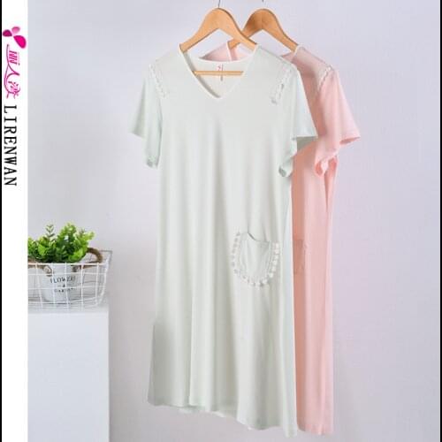 2021 New Product Long Nightdress Womens Loose Thin Nightwear Short Sleeve Dress Home Wear Nightgown Sexy Sleepwear V-Neck