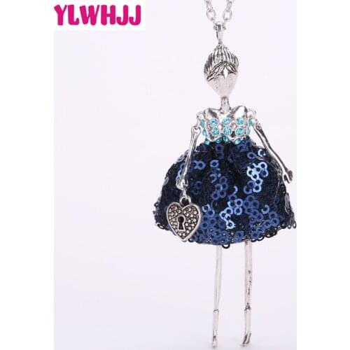 YLWHJJ brand new doll cute women blue maxi long necklace girl rhinestone fashion jewelry fairy avatar metal accessories pendant