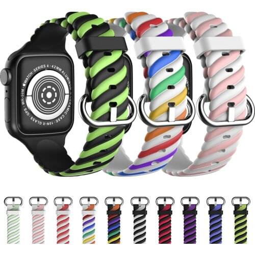 Braided Silicone Strap For Apple Watch Band 40mm 38mm 44mm 42mm Wdouble Color Slim Bracelet Iwatch Serie 6 Se 5 4 3 Accessories