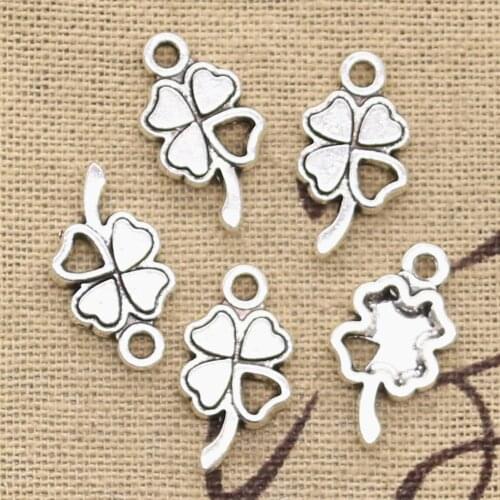 20pcs Charms Lucky Irish Four Leaf Clover 20x11mm Antique Silver Color Pendants Making DIY Handmade Tibetan Finding Jewelry