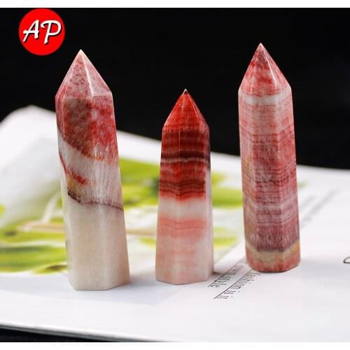 1pc Natural Crystal Point Rhodochrosite Healing Obelisk Pink Quartz Wand Ornament for Home Decor Energy Stone