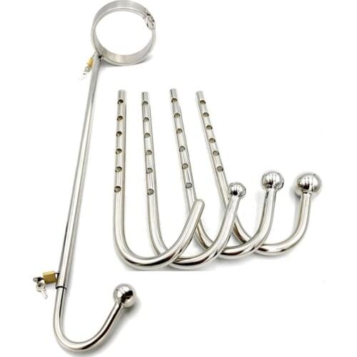 Adjustable Stainless Steel Force Up-right Device Neck Ring Collar Anal Hook Restraint Bondage Adult Bdsm Sex Toy For Male Female