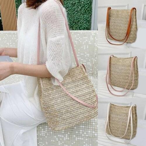Bucket Straw Beach Bags Vintage Woven Shoulder Bohemian Summer Handbag Women Tote Designer Brand Big Fashion 2021