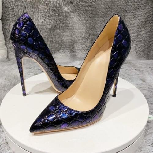 Dark blue stone stiletto 10cm high heel party wedding pointed toe 8cm 12cm sexy vintage classic lady pumps QP114 CHENSIR9