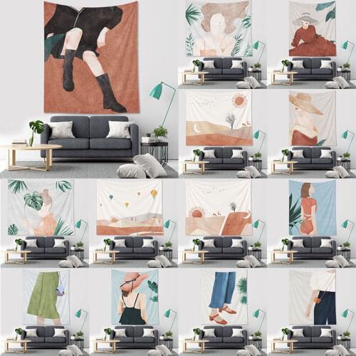 Tropical Plant Tapestry Home Decor Lady Printing Wall Hanging Tapestry Cloth Background Decoration Living Room Balcony Blanket