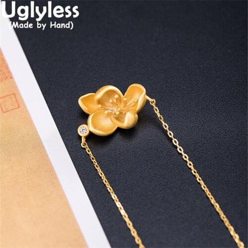 Uglyless Romantic Flowers Jewelry Sets for Women Gold Floral Earrings Pendants Necklaces 925 Silver Spring Dress Bijoux + Chains