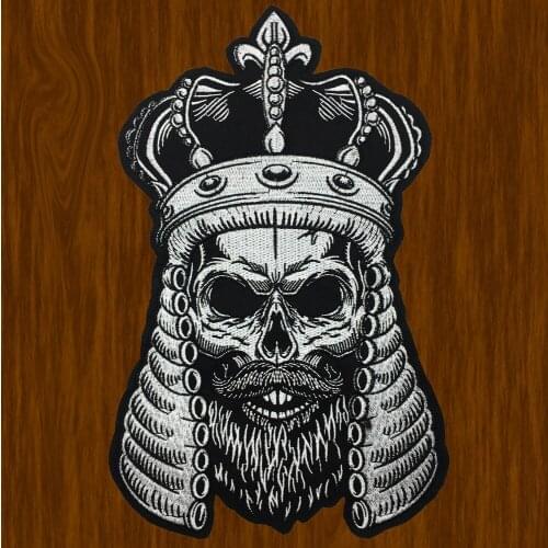 LargeEmbroiderycrownskull PatchClothes Jean Jacket Decor Iron-on Patches Skull Appliques 3D DIY Punk Style Biker Coat Badges