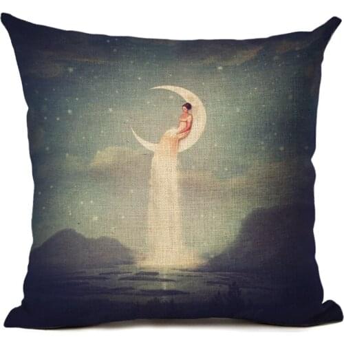 High Quality Dream moon Cotton Linen Cushion Cover Creative Geometric Print Fundas Throw Pillow Car Chair Home Decor Pillow Case