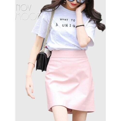 Women autumn spring pink black green genuine leather sheepskin lamb A-Line mini skirt faldas jupe saia etek Free shipping LT1588