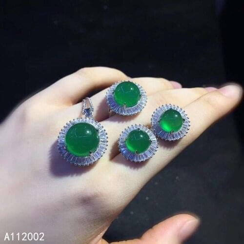 KJJEAXCMY fine jewelry natural Chalcedony 925 sterling silver women pendant necklace earrings ring set support test beautiful