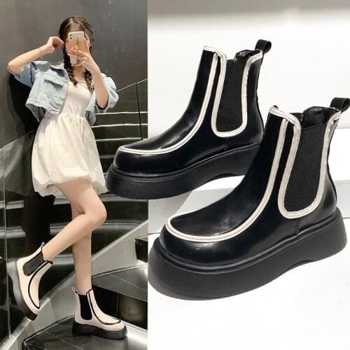 Women Boots Autumn And Winter New Fashion Round Head High Color Matching Martin Boots Plus Size Korean Casual Thick Soled Shoes