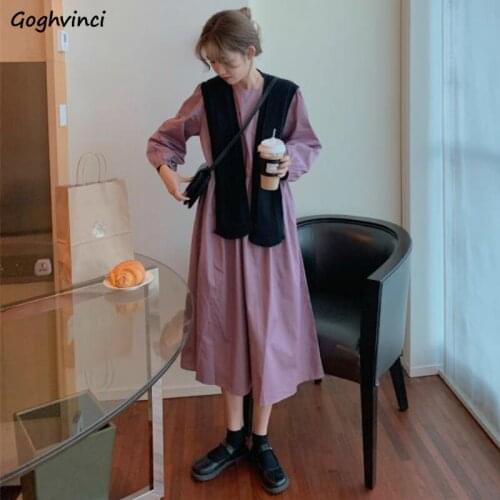 Women Sets Solid Knitting Sweet Shawl Lantern Sleeve O-neck Mid-calf Dress Simple Students Leisure Autumn Fashion Streetwear New