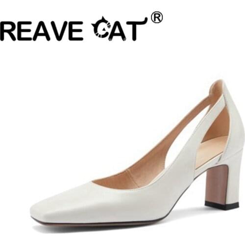 REAVE CAT Elegant Shallow Shoes Women Genuine Leather High Heels Pumps Female Calssic Simple 2021 Spring Wedding Party White